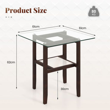 2-Tier End Table with Storage Shelf and Rubber Wood Frame