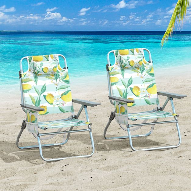 2-Pack Beach Chairs 5-Position Adjustable Folding Chair with Towel Bar