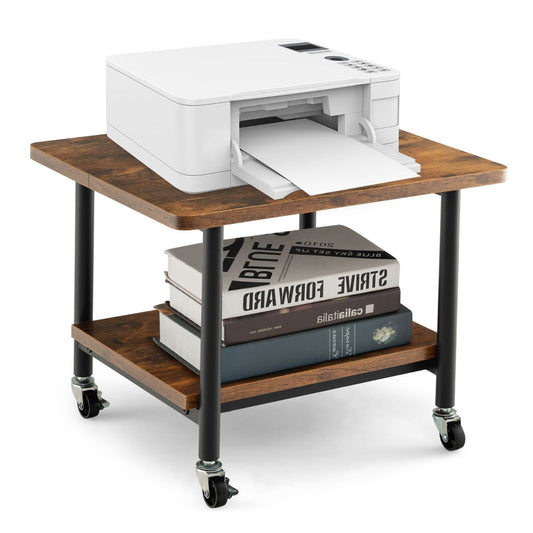 2 Tier Wooden Printer Stand with 360° Swivel Casters