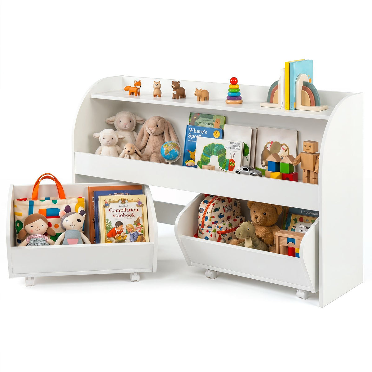 3-Tier Kids Toy Storage Organizer with 2 Rolling Drawers Bookcase for Kids Room