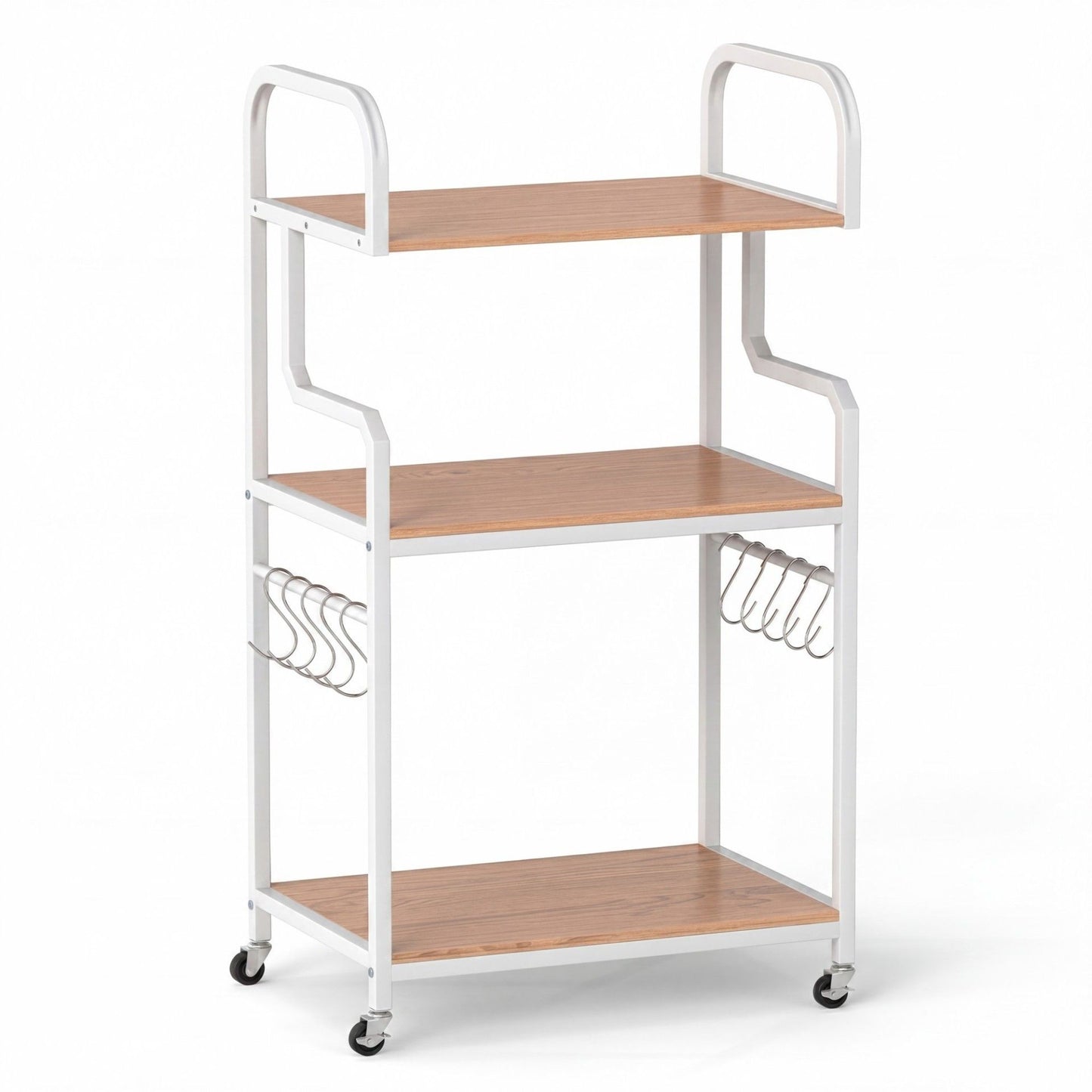 3-Tier Rolling Printer Stand with Storage Shelves and Hooks