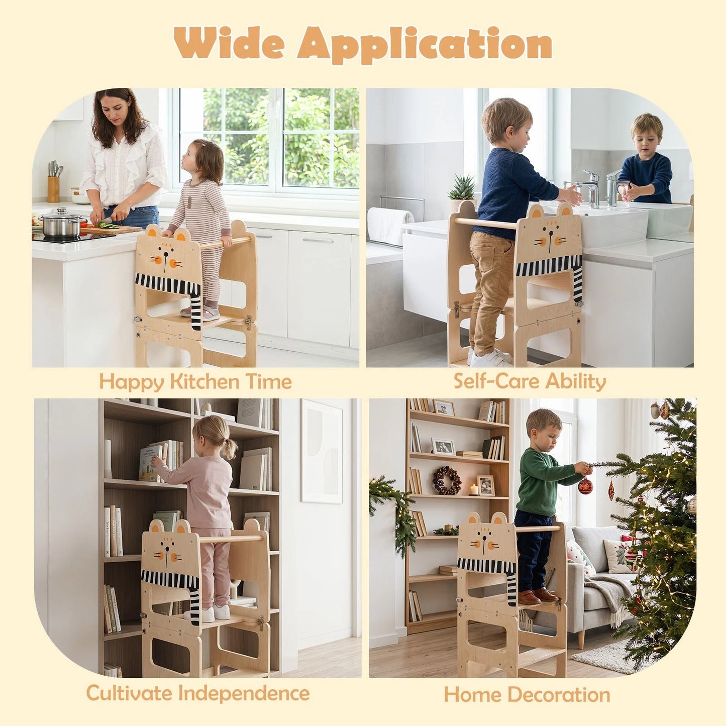 3-in-1 Toddler Kitchen Step Stool Foldable Standing Tower with Blackboard