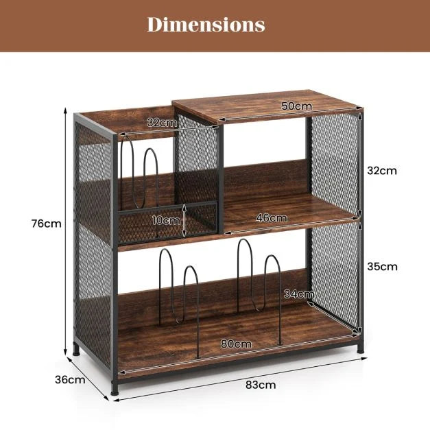 3-Tier Record Player Stand with Vinyl Storage and 3 Removable Dividers