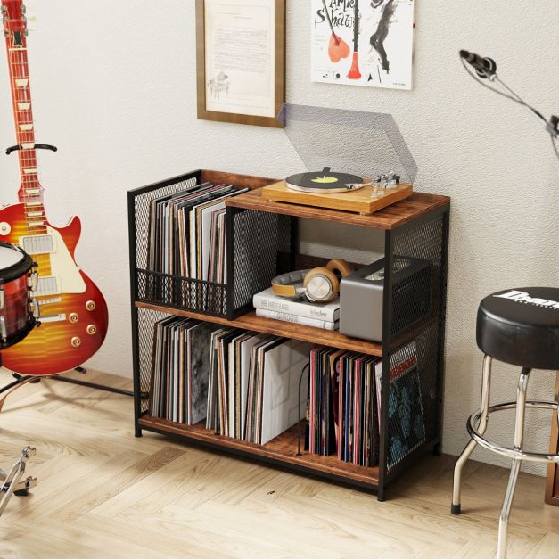 3-Tier Record Player Stand with Vinyl Storage and 3 Removable Dividers