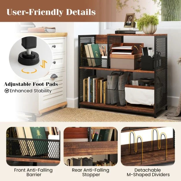 3-Tier Record Player Stand with Vinyl Storage and 3 Removable Dividers