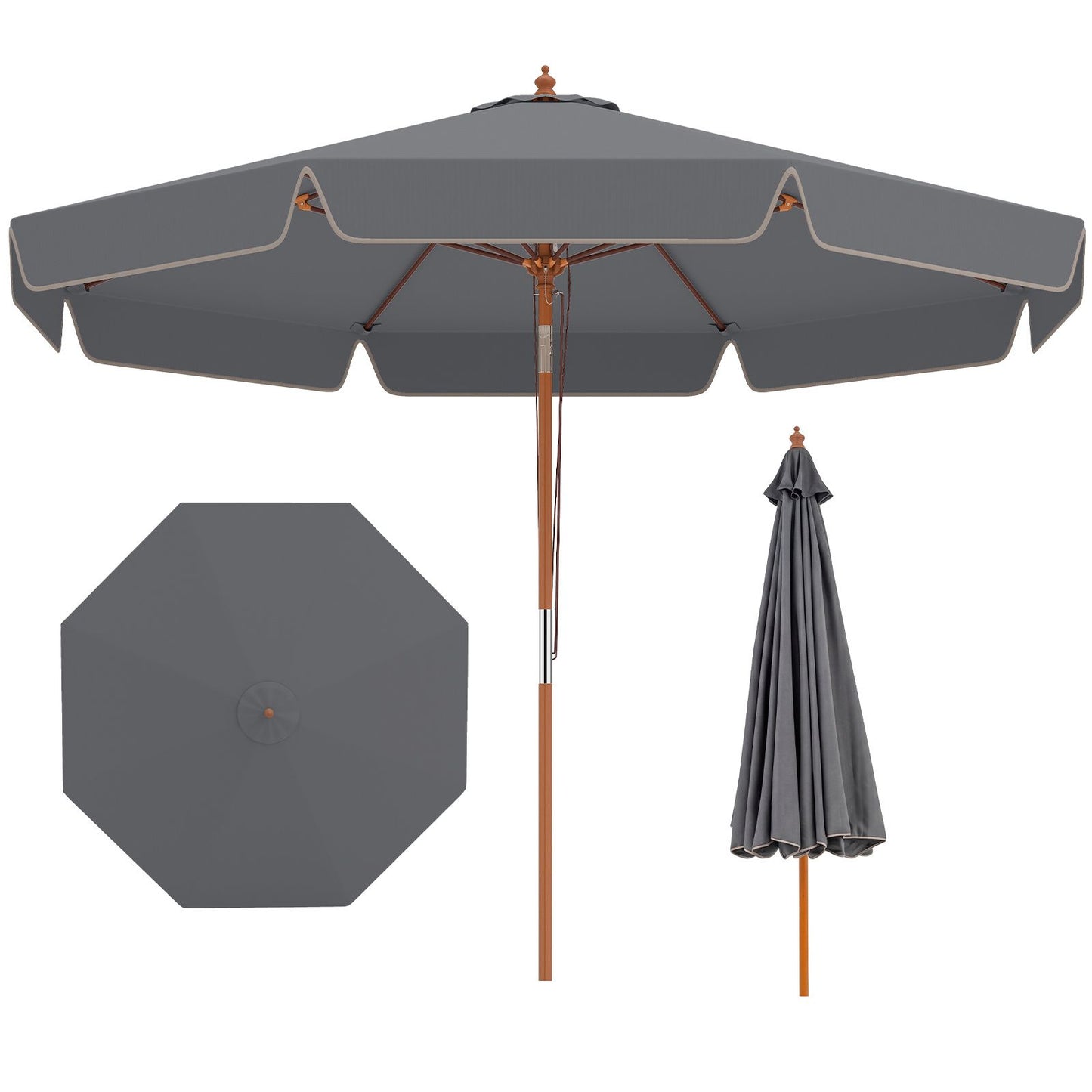 300 cm Scalloped Patio Umbrella Market Table Umbrella with Push Button Tilt