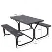 Picnic Table Bench Set with Metal Base Wood for Outdoor