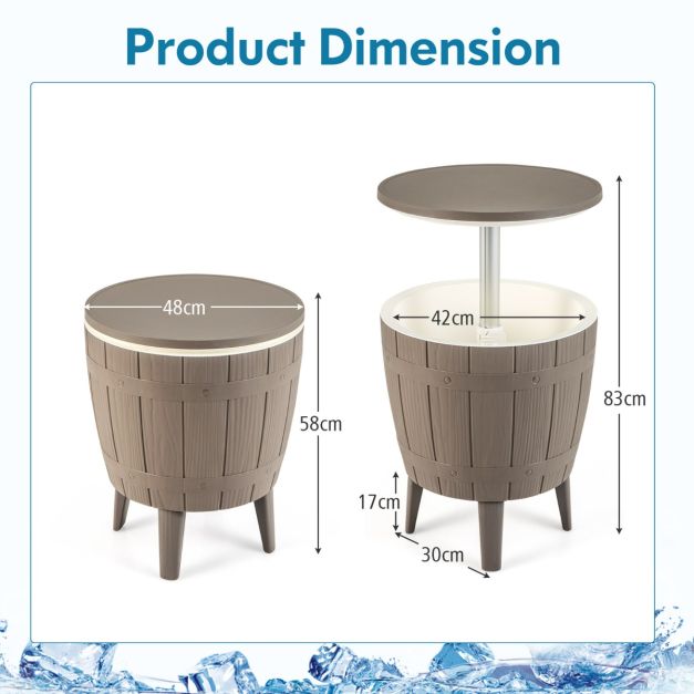 Outdoor Cooler Side Table with Telescopic Tabletop for Beer & Wine