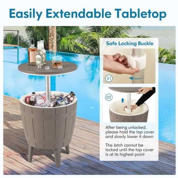Outdoor Cooler Side Table with Telescopic Tabletop for Beer & Wine