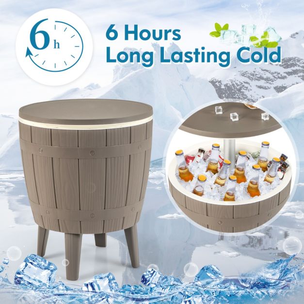 Outdoor Cooler Side Table with Telescopic Tabletop for Beer & Wine