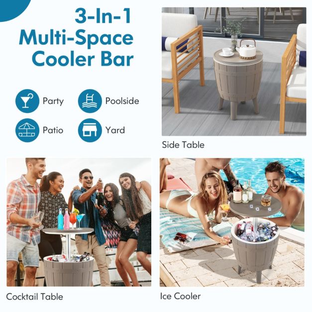 Outdoor Cooler Side Table with Telescopic Tabletop for Beer & Wine