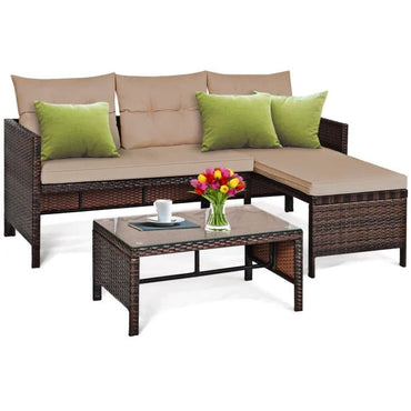 3 Pieces Patio Conversation Bistro Set with Washable Couch Cushion