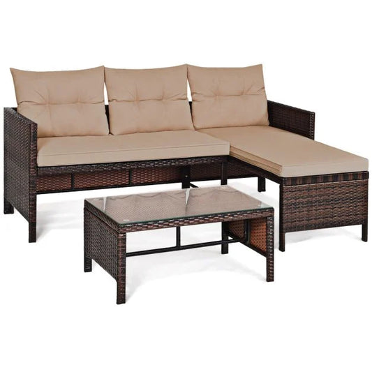 3 Pieces Patio Conversation Bistro Set with Washable Couch Cushion