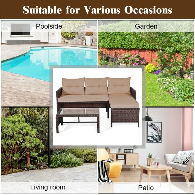 3 Pieces Patio Conversation Bistro Set with Washable Couch Cushion
