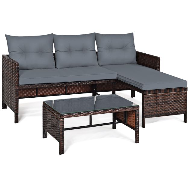 3 Pieces Patio Conversation Bistro Set with Washable Couch Cushion