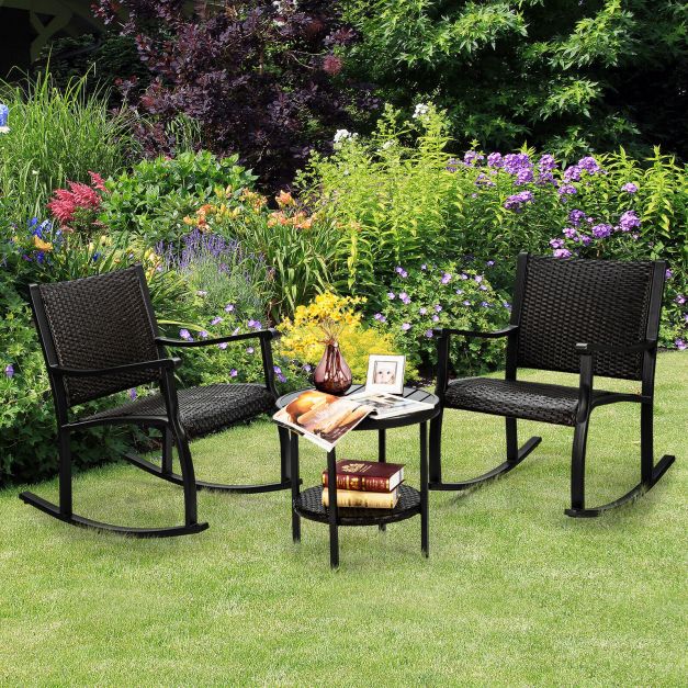 3 Piece Rocking Table Chairs Set with Coffee Table for Poolside