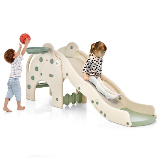 Kids Play Slide with Cute Elephant Shape & Basketball Hoop