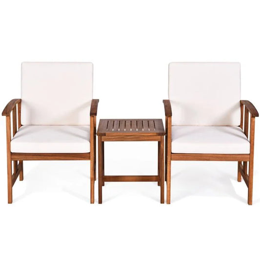 3-Piece Outdoor Acacia Wood Sofa Set with Cushions