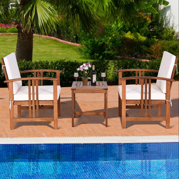 3-Piece Outdoor Acacia Wood Sofa Set with Cushions