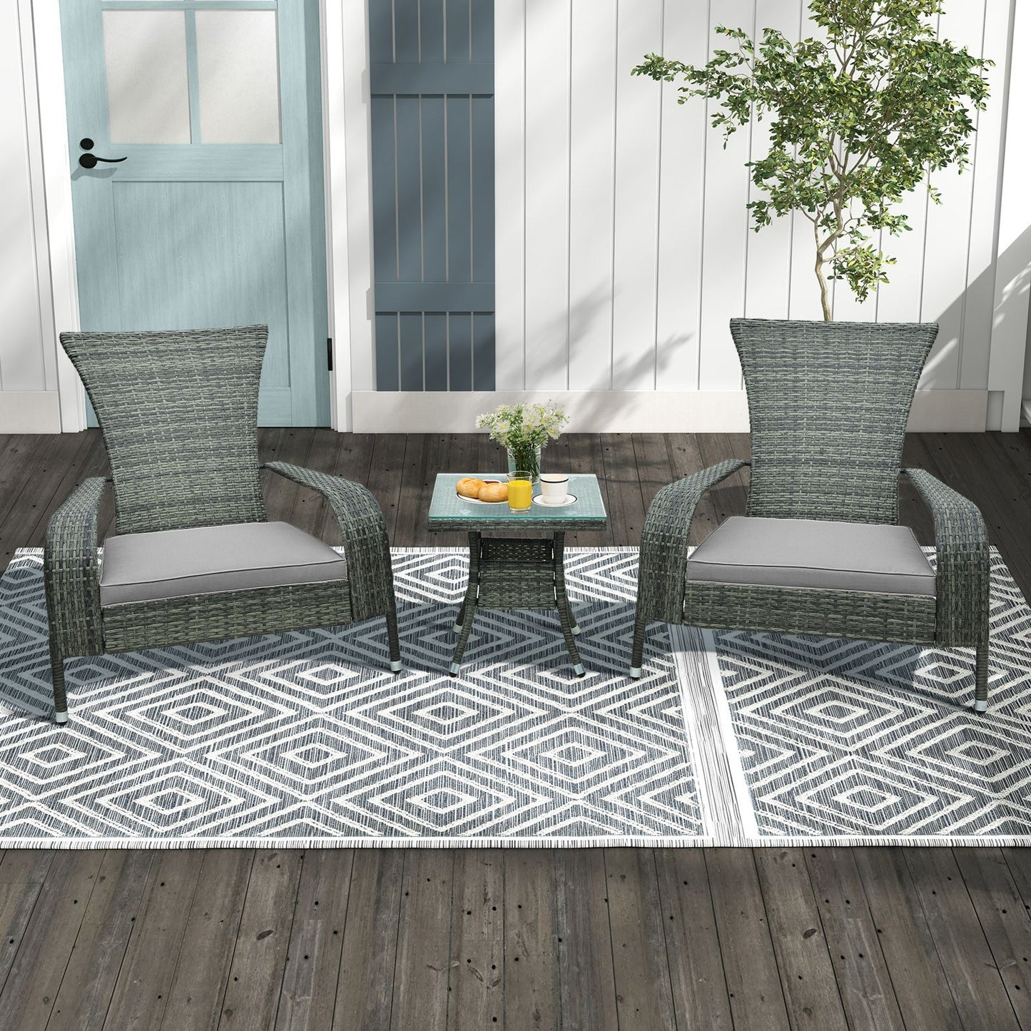 3-Piece Oversized Wicker Adirondack Set with Comfy Seat Cushions