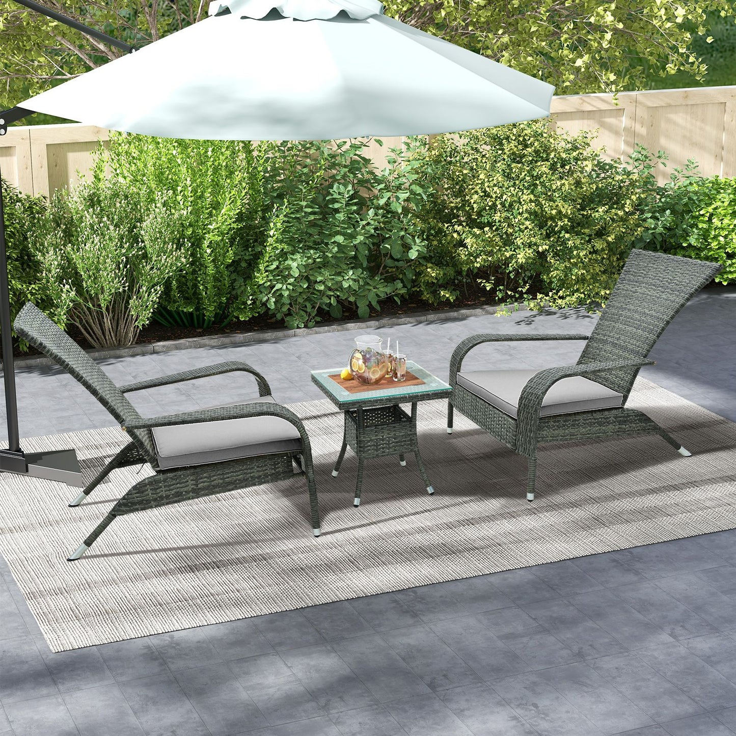 3-Piece Oversized Wicker Adirondack Set with Comfy Seat Cushions