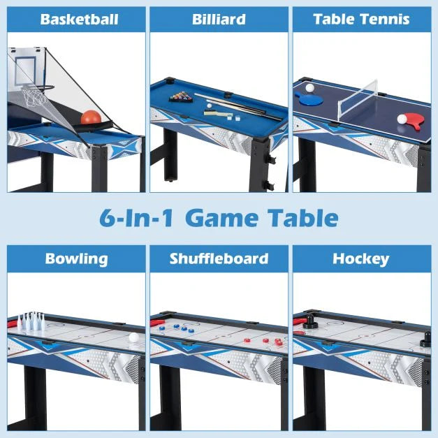 6-In-1 Combo Game Table with Air Hockey Billiards Table Tennis