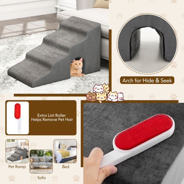 4 Tier High Density Foam Dog Ramps for High Beds and Couches
