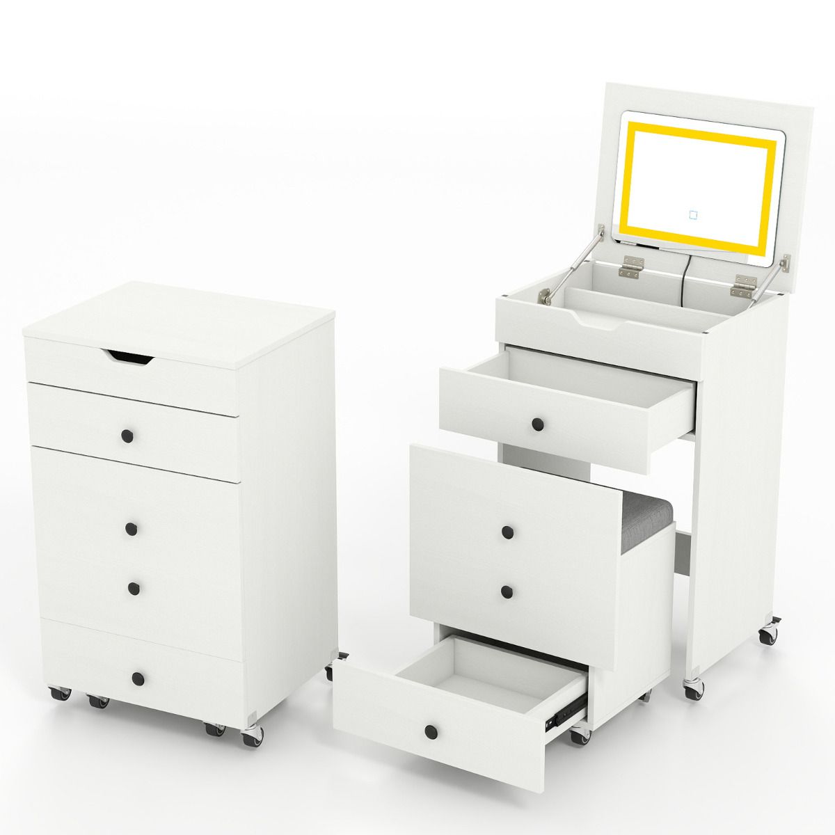 3-in-1 Small Vanity Desk Set with Flip-top Mirror and Lights