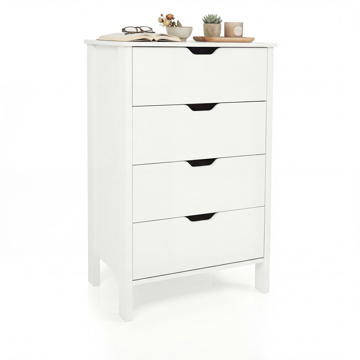 4-Drawer Wooden Tall Utility Storage Dresser with Anti-Toppling Kits for Bedroom