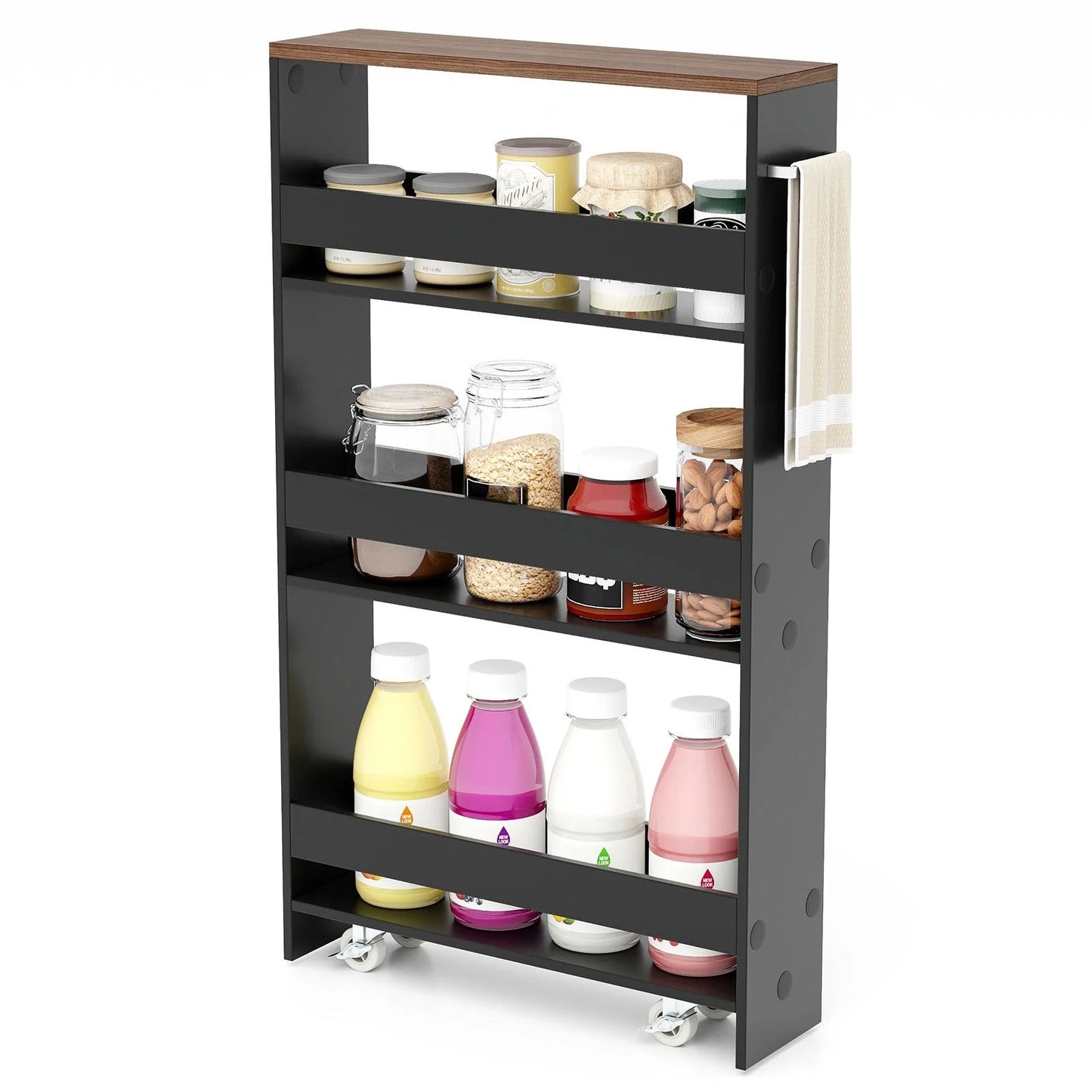 GiantexUK 4-Tier Kitchen Storage Trolley, Slide-Out Utility Rolling Cart with Wheels & Handle