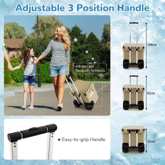 43L Cooler Towable Ice Chest with All-Terrain Wheels Leak-Proof