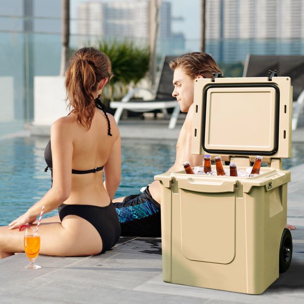43L Cooler Towable Ice Chest with All-Terrain Wheels Leak-Proof
