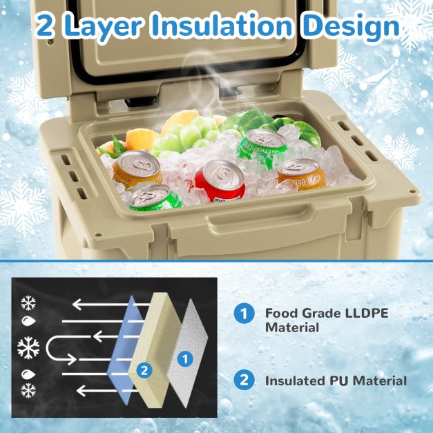 43L Cooler Towable Ice Chest with All-Terrain Wheels Leak-Proof