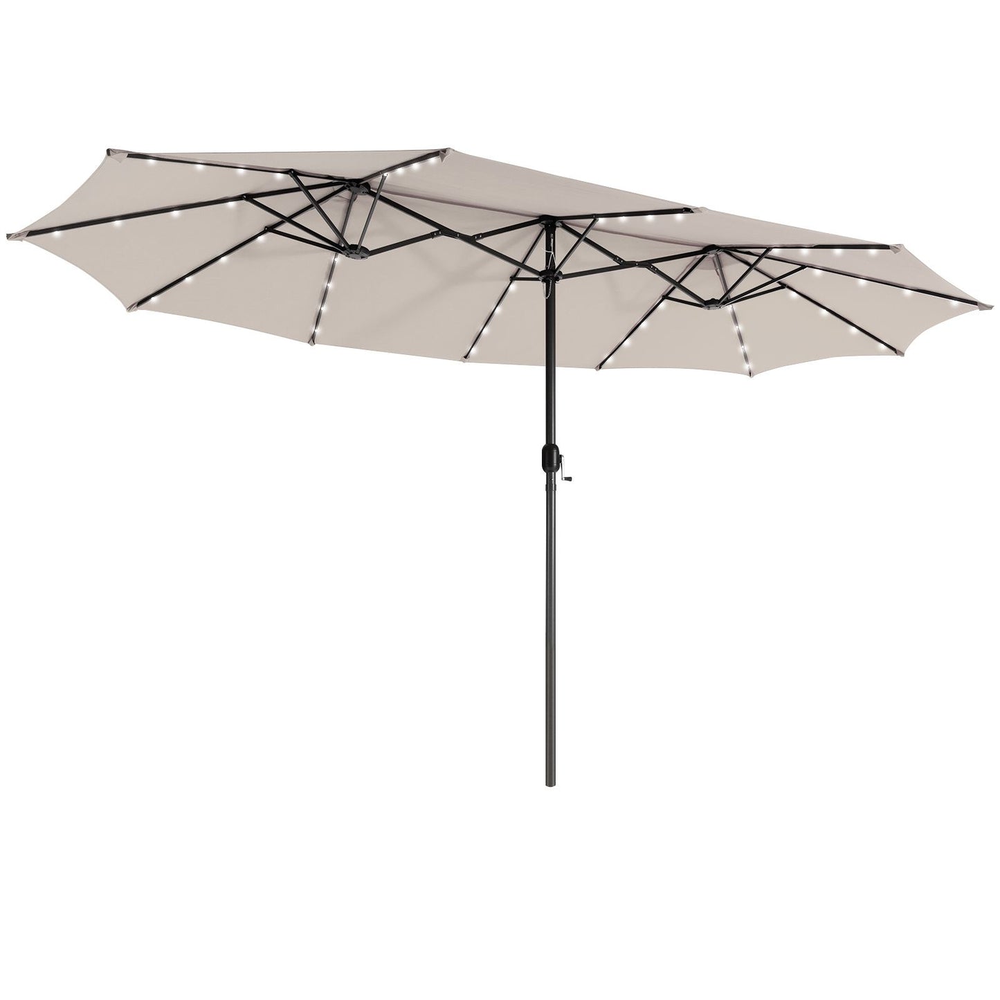 460 cm Twin Patio Umbrella with 48 LED Lights and Auto-Charging Solar Panel