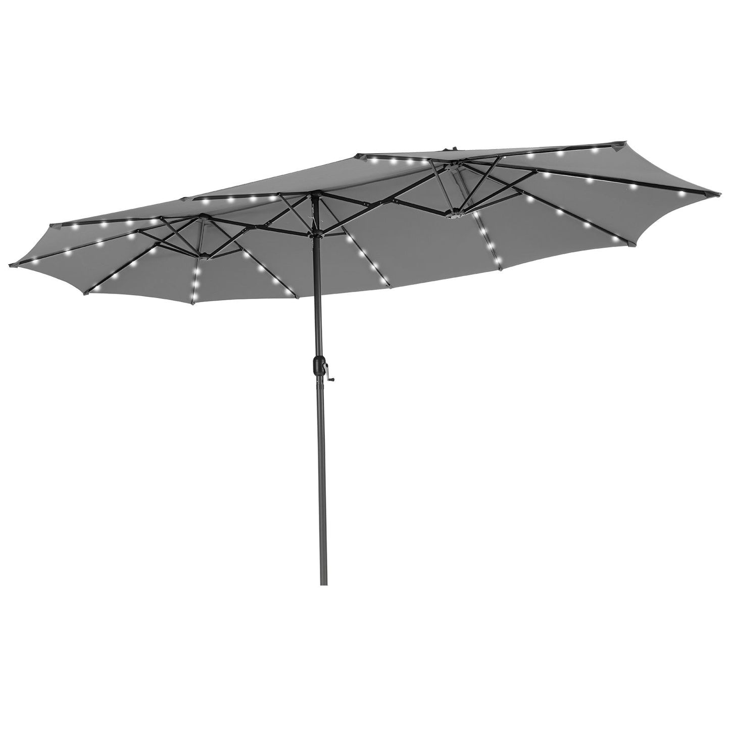 460 cm Twin Patio Umbrella with 48 LED Lights and Auto-Charging Solar Panel