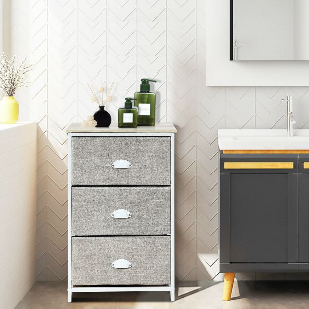 3 Fabric Nightstand Bedside Storage Cabinet Folding Drawers