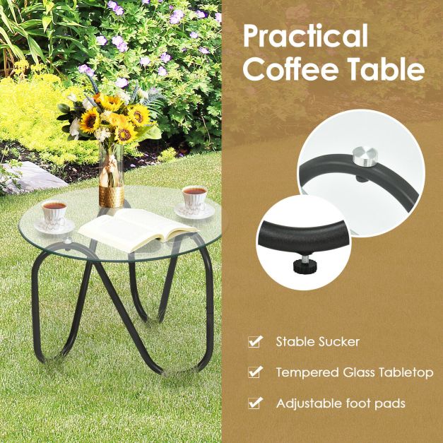 3 Piece Rattan Furniture Set with 2 Armchairs and Glass Coffee Table