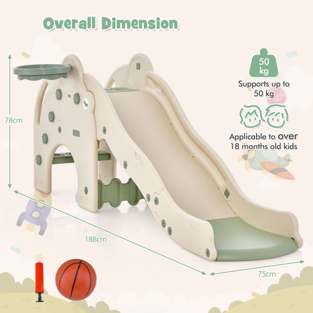 Kids Play Slide with Cute Elephant Shape & Basketball Hoop