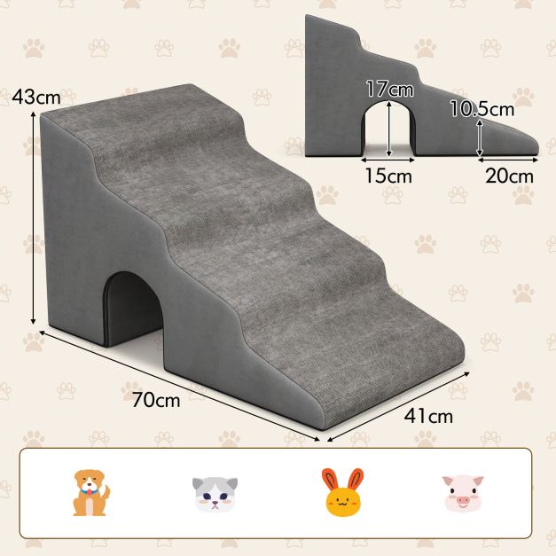4 Tier High Density Foam Dog Ramps for High Beds and Couches