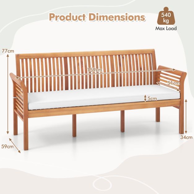 3 Person Porch Bench with High Backrest and Seat Cushion