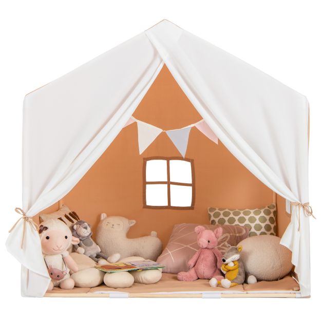 Large Kids Play Tent with Washable Cotton Mat and Flag Banner