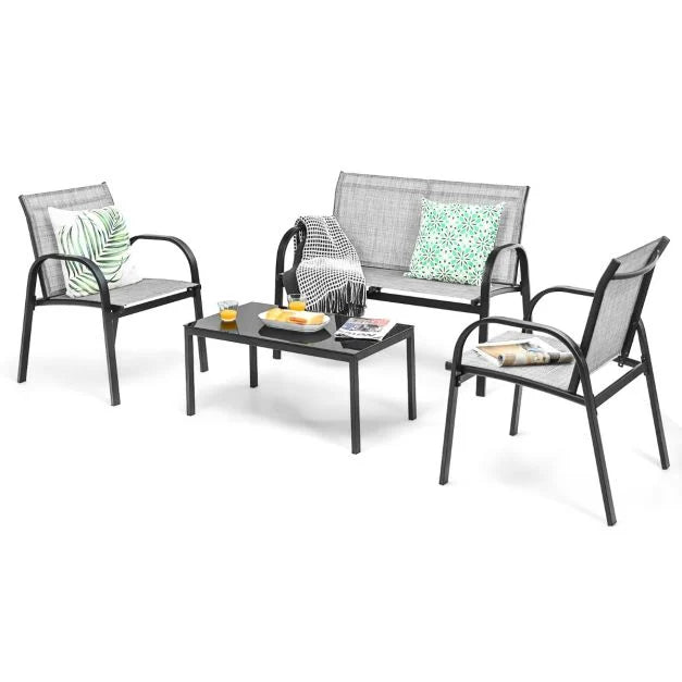 4 Piece Garden Furniture Set with loveseat for Patio Without Cushions