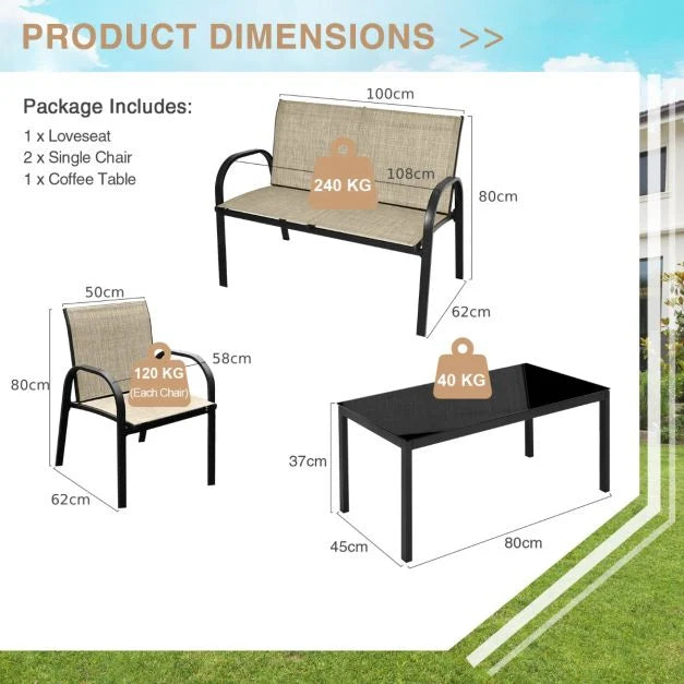 4 Piece Garden Furniture Set with loveseat for Patio Without Cushions
