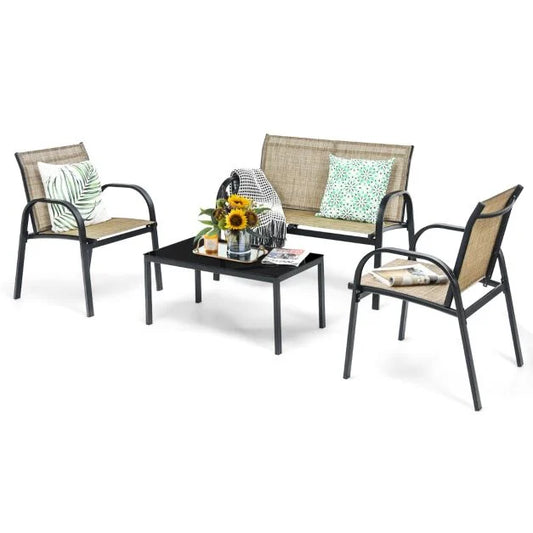 4 Piece Garden Furniture Set with loveseat for Patio Without Cushions