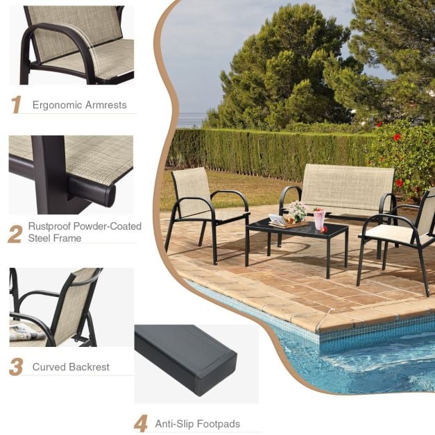4 Piece Garden Furniture Set with loveseat for Patio Without Cushions
