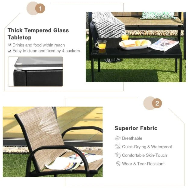 4 Piece Garden Furniture Set with loveseat for Patio Without Cushions