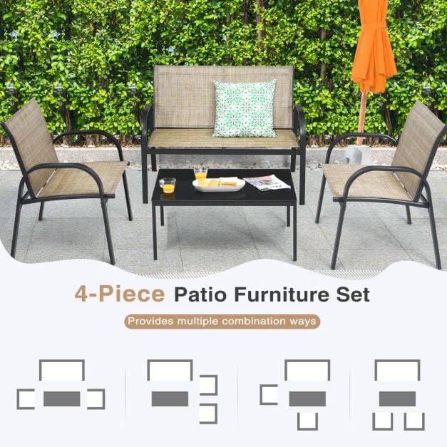 4 Piece Garden Furniture Set with loveseat for Patio Without Cushions