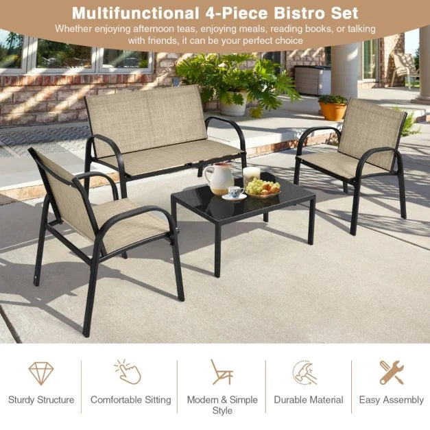 4 Piece Garden Furniture Set with loveseat for Patio Without Cushions