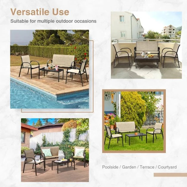 4 Piece Garden Furniture Set with loveseat for Patio Without Cushions