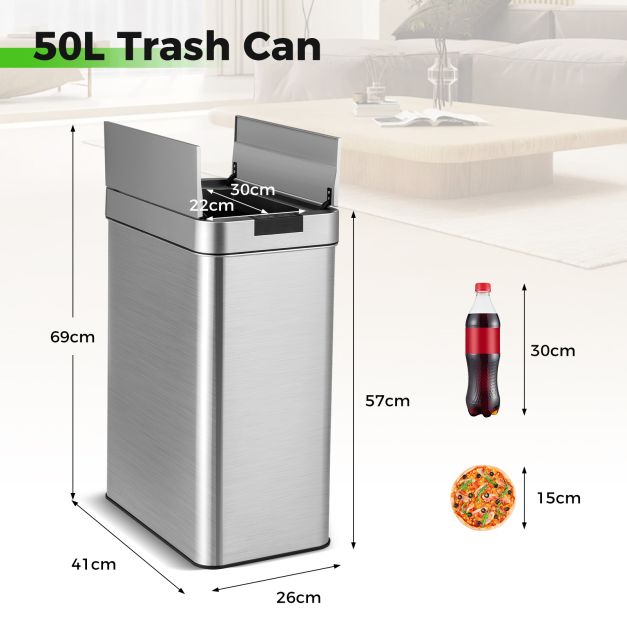 50L Slim Kitchen Trash Can with Wing Lids
